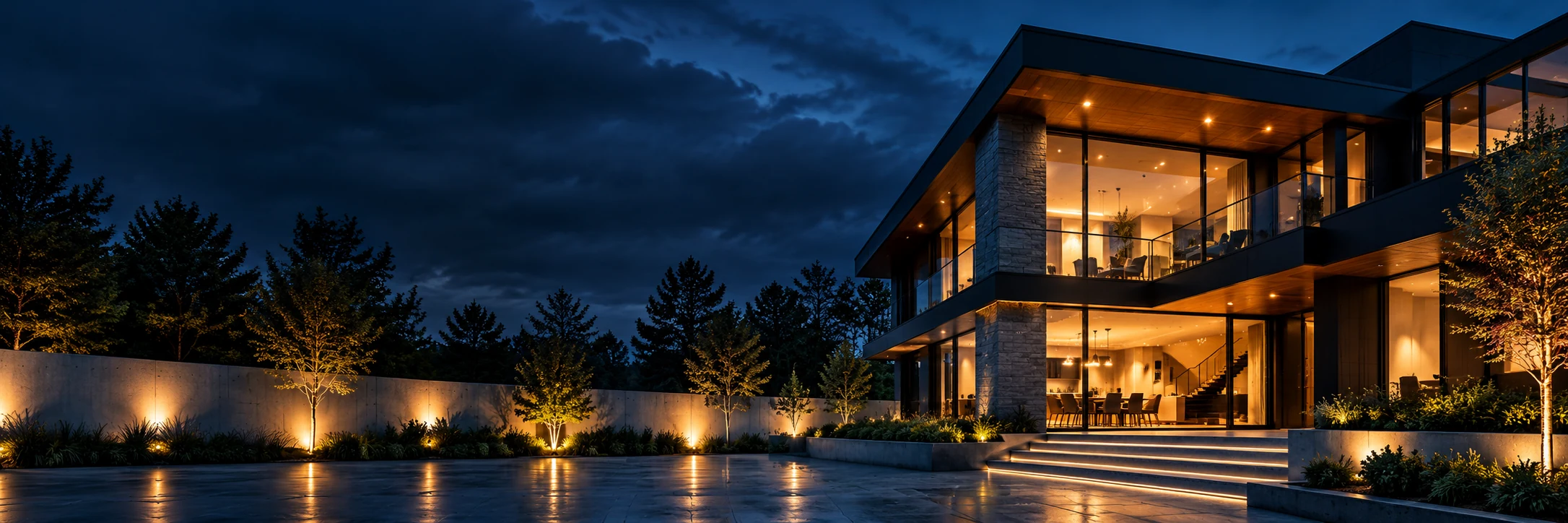 Roume Construction residential renovation — Montréal and Laval Modern residential renovation and architectural home at night by Roume Construction