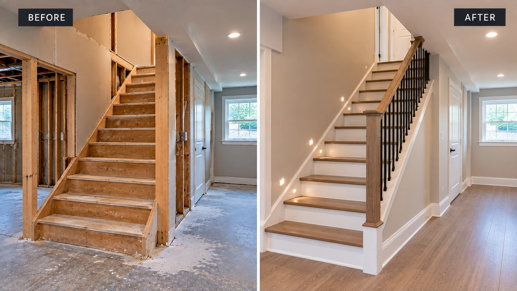 Stairs and railings renovation in Laval before and after